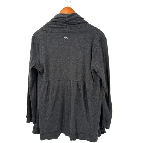 Calvin Klein Open Front Cardigan Sweater Gray Long Sleeve Women’s Large Soft Kni - Picture 2 of 10